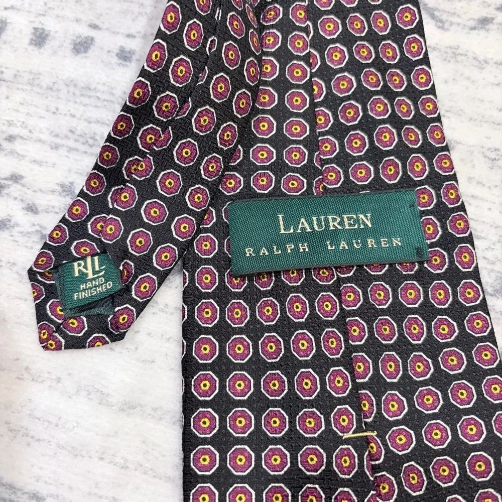 Lauren Ralph Lauren Silk Tie Geometric Preppy Luxury Heritage Dark Academia